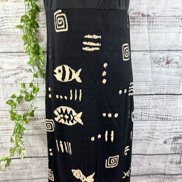 Molly Malloy Dress size 8 Petite Black Tan Fish Aztec Midi Artsy Teacher School - Picture 8 of 16